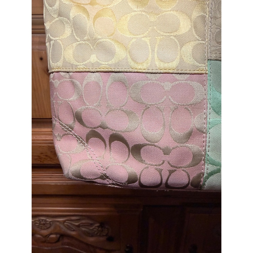 Y2K Coach Signature Patchwork Pastel Hobo Shoulder Bag Yellow Pink Green F14900 - Picture 12 of 16